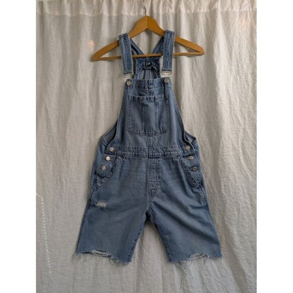 Gap Pants - Gap Womens Size Small Denim Shortalls Cut Off Overalls Shorts Blue 8" inseam L2